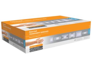 ADHESIVE TRANSPARENT PLASTIC ASSORTED SHAPES- BOX 100