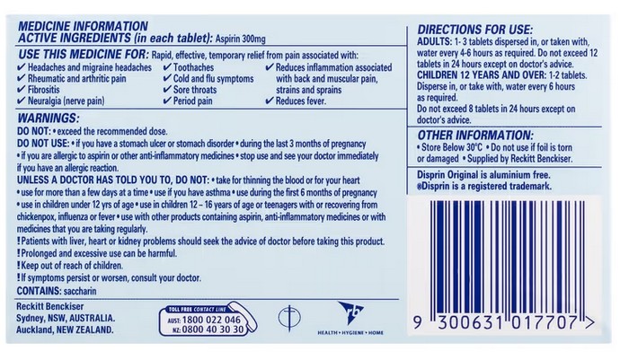 DISPRIN REGULAR TABS 24'S- Soluble 300mg 2 DISPRIN REGULAR TABS 24'S- Soluble 300mg - Image 2