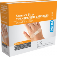 ADHESIVE TRANSPARENT PLASTIC DRESSING STRIPS BOX 100