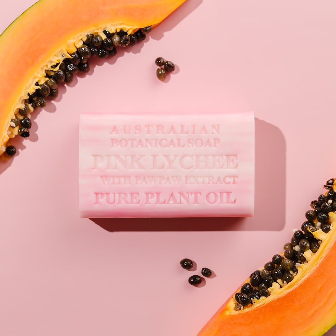Botanical Australian Soap- Pink Lychee and Pawpaw extract 1 Buy Australian Made soap Melbourne