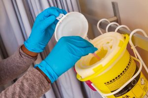 Dispose of medical sharps safely in the workplace